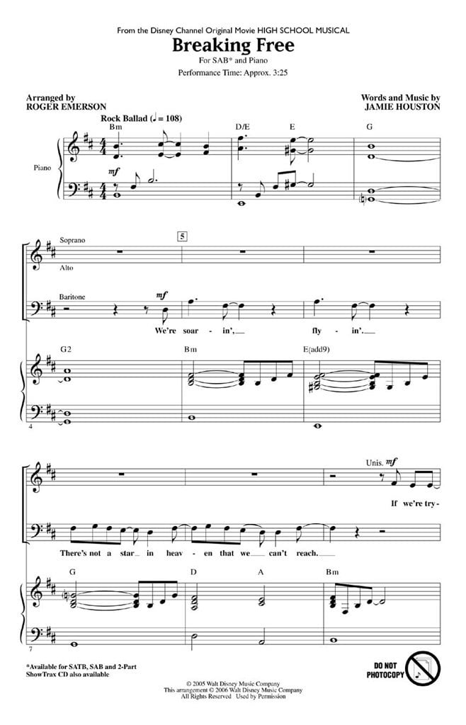Breaking Free (High School Musical) (SAB)